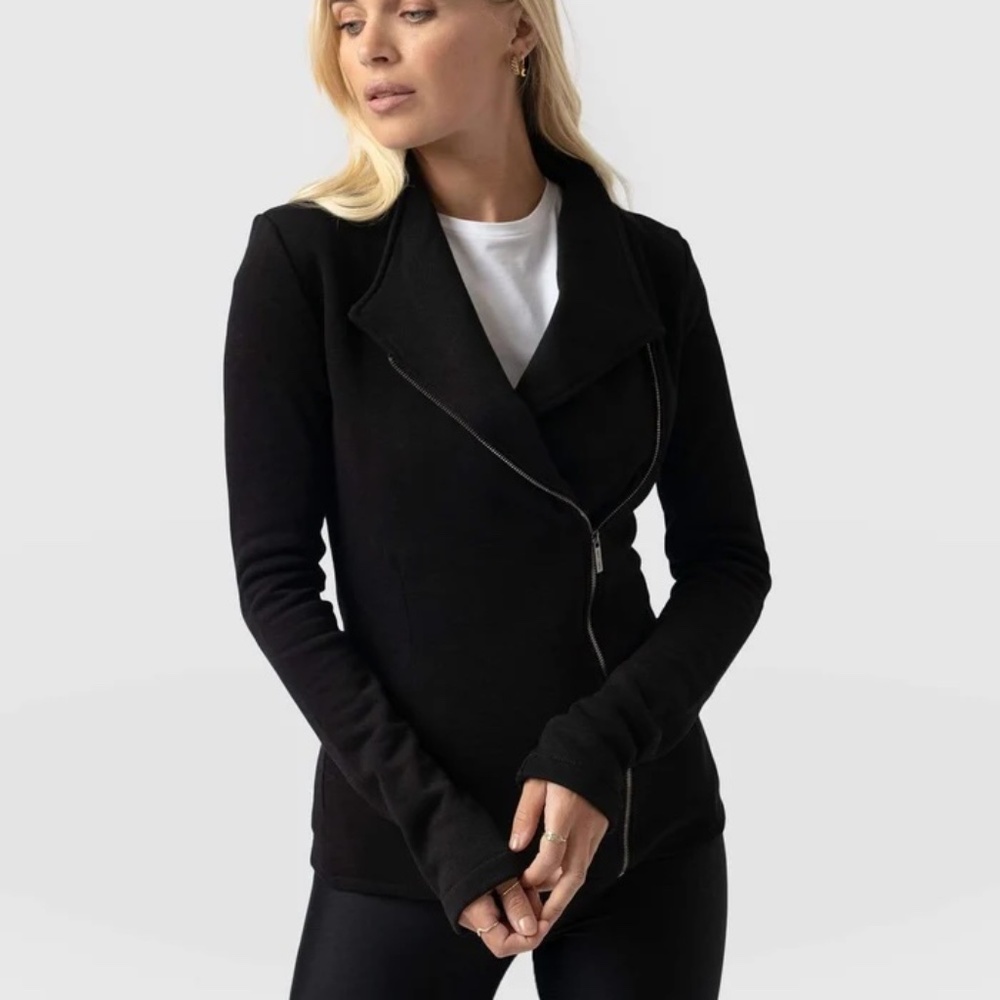 EUC Saint + Sofia Black Cotton Biker Jacket Size 12